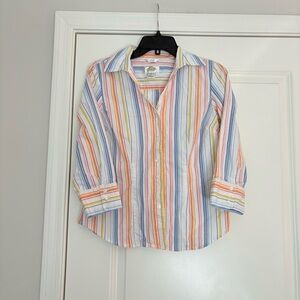 Talbots Women’s Multicolor Striped Cotton Button Down Shirt